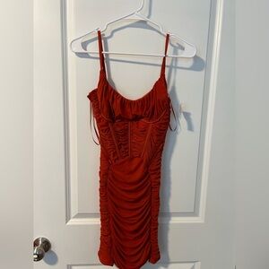 Rust Ruched Mesh Mini dress size L